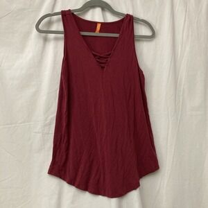 Feiersi Woman's Maroon Tank Top with Faux Tie Front Details (Soft) - SZ S